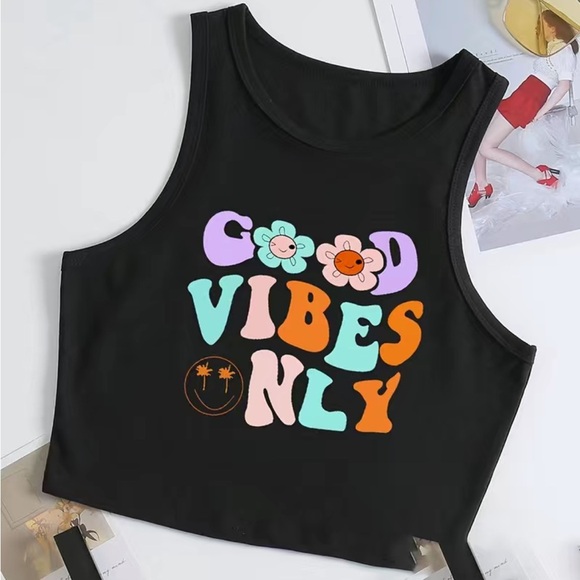 Good Vibes Only Y2k Crop Top - Picture 1 of 4